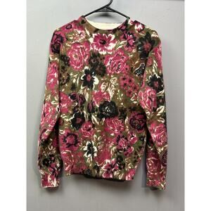 Aurea Sweater Womens Medium Pink Green Floral Wool Angora Pullover Vintage Style